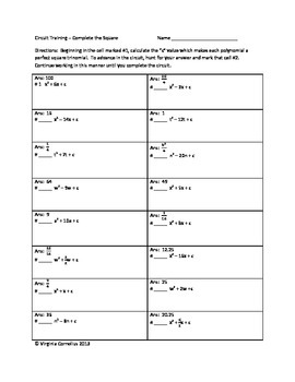 Preview of Circuit Training - Complete The Square