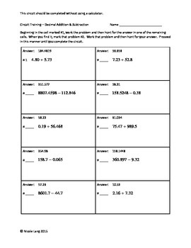 Preview of Circuit Training - Decimal Addition & Subtraction Review