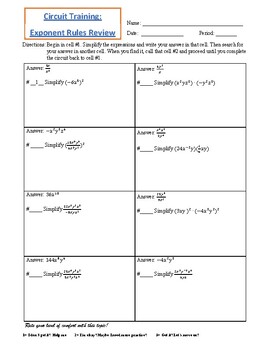 Preview of Circuit Training - Exponent Rules Review