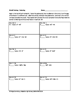 Preview of Circuit Training - Factoring