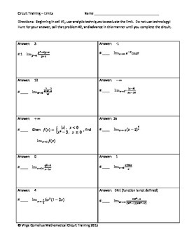 Circuit Training - Limits (calculus) | TpT circuit diagram worksheet grade 9 