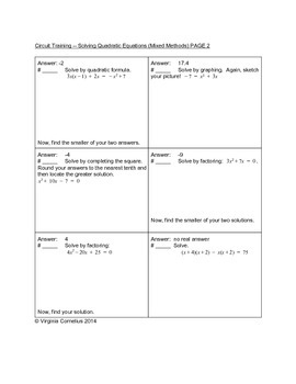 Preview of Circuit Training - Solving Quadratics Mixed Methods