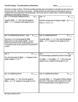 Preview of Circuit Training --Transformations of Functions (algebra)