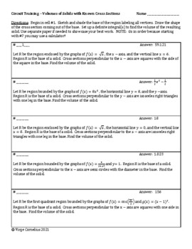 Preview of Circuit Training -- Volumes of Solids with Known Cross Sections (calculus)