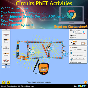 Preview of Circuits PhET Simulation; EDITABLE, *Key Included* w/ old pdfs