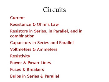Preview of Circuits, Resistors, Capacitors and More (Physics Presentation and Handout)