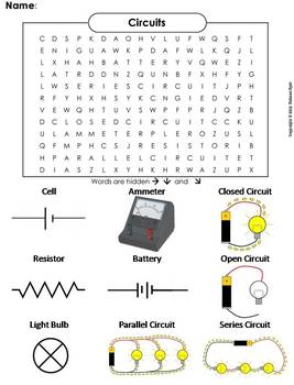 electric circuits activity word search electricity worksheet by science spot