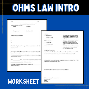 Preview of Circuits and Ohms Law Introduction Worksheet with Answers