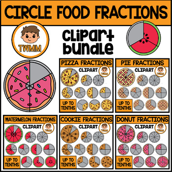 Preview of Circular Food Fractions Clipart Up to Tenths l Clip Art Bundle l  TWMM