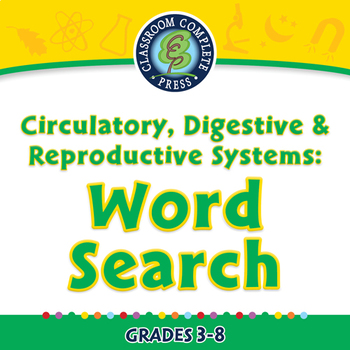 Preview of Circulatory, Digestive & Reproductive Systems: Word Search - NOTEBOOK Gr. 3-8