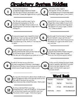 Circulatory System Riddles by Melissa Whiddon | TPT