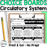 Circulatory System Science Menus - Choice Boards and Activ