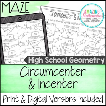 Preview of Circumcenter & Incenter Worksheet - Maze Activity