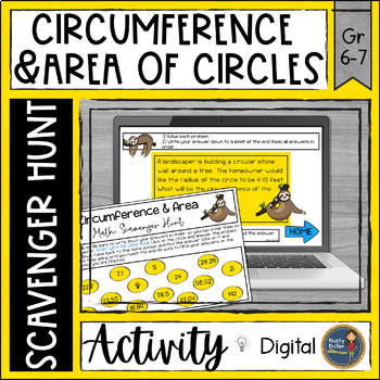 Preview of Circumference & Area of Circles Word Problems Digital Math Scavenger Hunt Pi Day