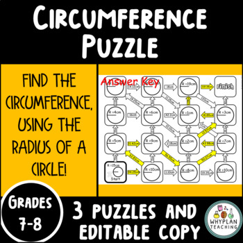 Preview of Circumference Puzzles, Using The Radius (3) + Editable Copy