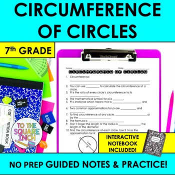 Preview of Circumference of a Circle Notes & Practice |+ Interactive Notebook Pages