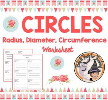 Preview of Circles Circumference Radius Diameter Worksheet + Answer Key Pi =3 Formula