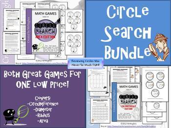 Preview of Circumference and Area {Circle Search Game MEGA BUNDLE}