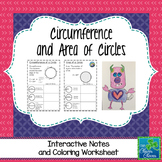 Circumference and Area of Circles - Coloring Activity & Notes
