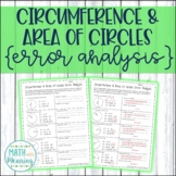 Circumference and Area of Circles Error Analysis Worksheet