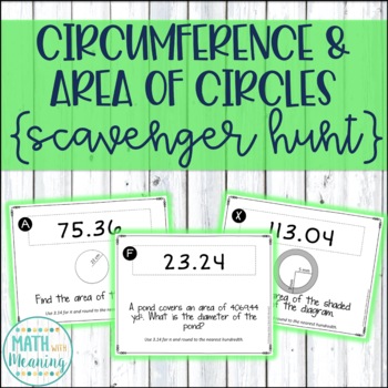 Preview of Circumference and Area of Circles Scavenger Hunt Activity - Aligned to 7.G.B.4