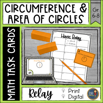 Preview of Circumference and Area of Circles Task Cards Havoc Math Relay - Pi Day Activity