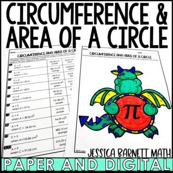 Preview of Circumference and Area of a Circle Activity Coloring Worksheet Pi Day