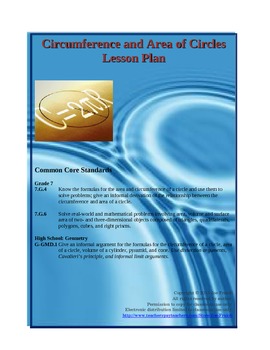 Preview of Circumference and Area of a Circle Lesson Plan