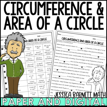Preview of Circumference and Area of a Circle Worksheet Mistory Lib Pi Day