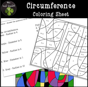 Preview of Circumference of a Circle Coloring Sheet Printable - Pi Day