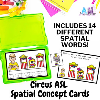 Preview of Circus Animal Spatial Concept Preposition Worksheets - ASL Vocab Cards