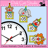 Circus Theme Classroom Clock Labels & Telling Time Worksheets
