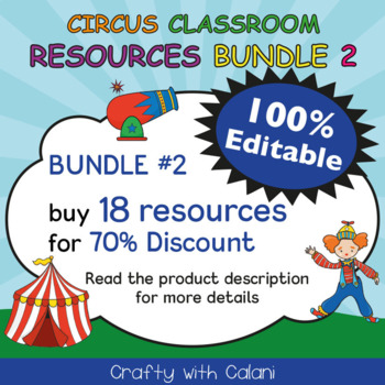 Preview of Circus Classroom Theme Bundle #2 - 100% Editable
