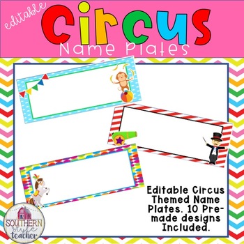 Preview of Circus Classroom Theme Name Plates Editable