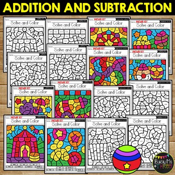 Circus Color by Code Addition and Subtraction to 10 Coloring Pages ...