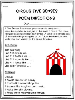 Circus Five Sense Poem Free By Rockin Resources Tpt