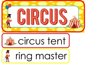 Preview of Circus Word Wall Weekly Theme Bulletin Board Labels.
