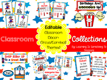 Preview of Circus and Carnival Theme Classroom Decor EDITABLE