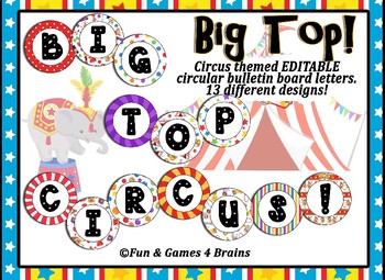Preview of Circus Themed Editable Bulletin Board Banner