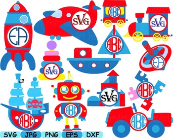 Preview of Circus Toys Circle clip art cars airplane ship school race robot crazy toy -151s