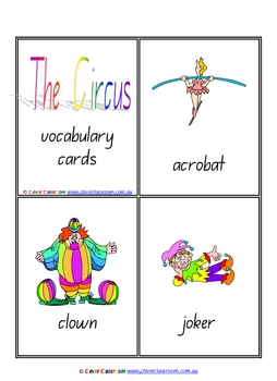 circus vocabularyflash cards 6 pages by clever classroom tpt