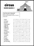 Circus Word Search Puzzle | back to school activity.