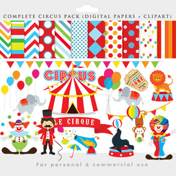 Preview of Circus clipart - circus clip art, lion, elephant, clowns, seal, digital papers