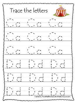 circus themed a z tracing worksheetsprintable preschool handwriting
