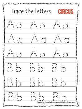 circus themed a z tracing worksheets printable preschool handwriting