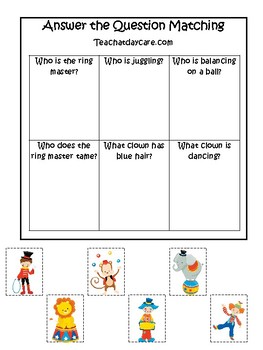 Circus Themed Answer The Question Game Printable Preschool Game