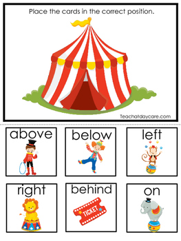 Circus themed Positional Game Printable Preschool Curriculum Game