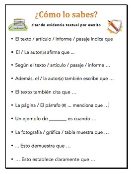 Preview of Citar Evidencia Textual: Recurso de Estructura de Oración  (Text Evidence Frame)