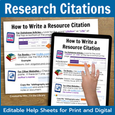 Citation Writing Help Sheets & Poster for Student Research
