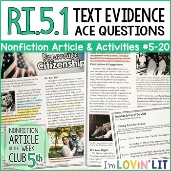 Preview of Cite Text Evidence RI.5.1 | Responsible Citizenship Article #5-20